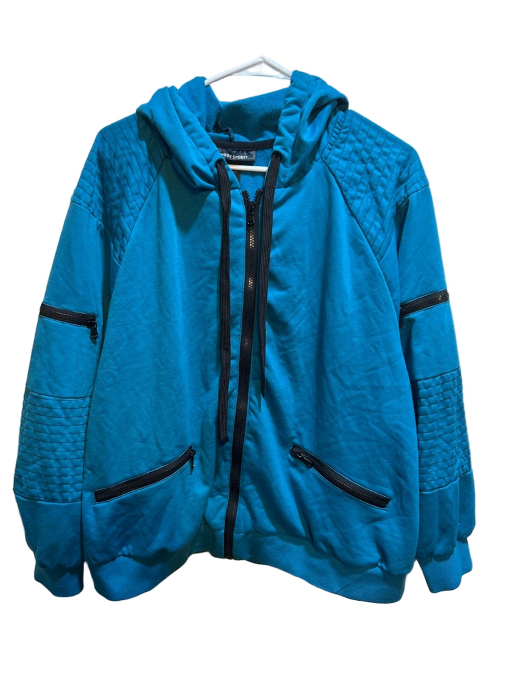 🐕‍🦺Ashley Sport Teal Hooded Zip-Up Jacket Quilted design panels size 18/20 GUC